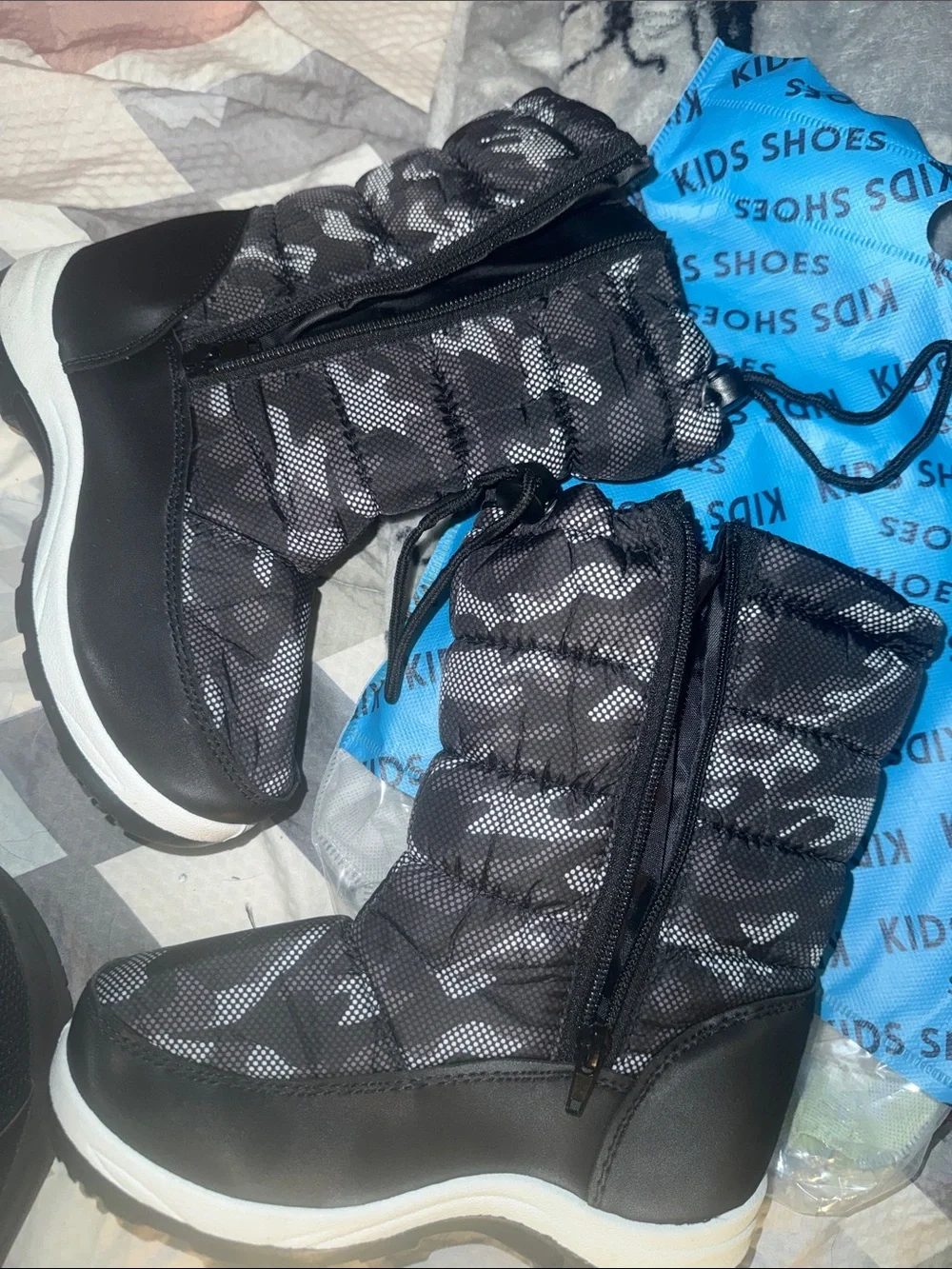 Kids Waterproof Snow Boots - Black Camo